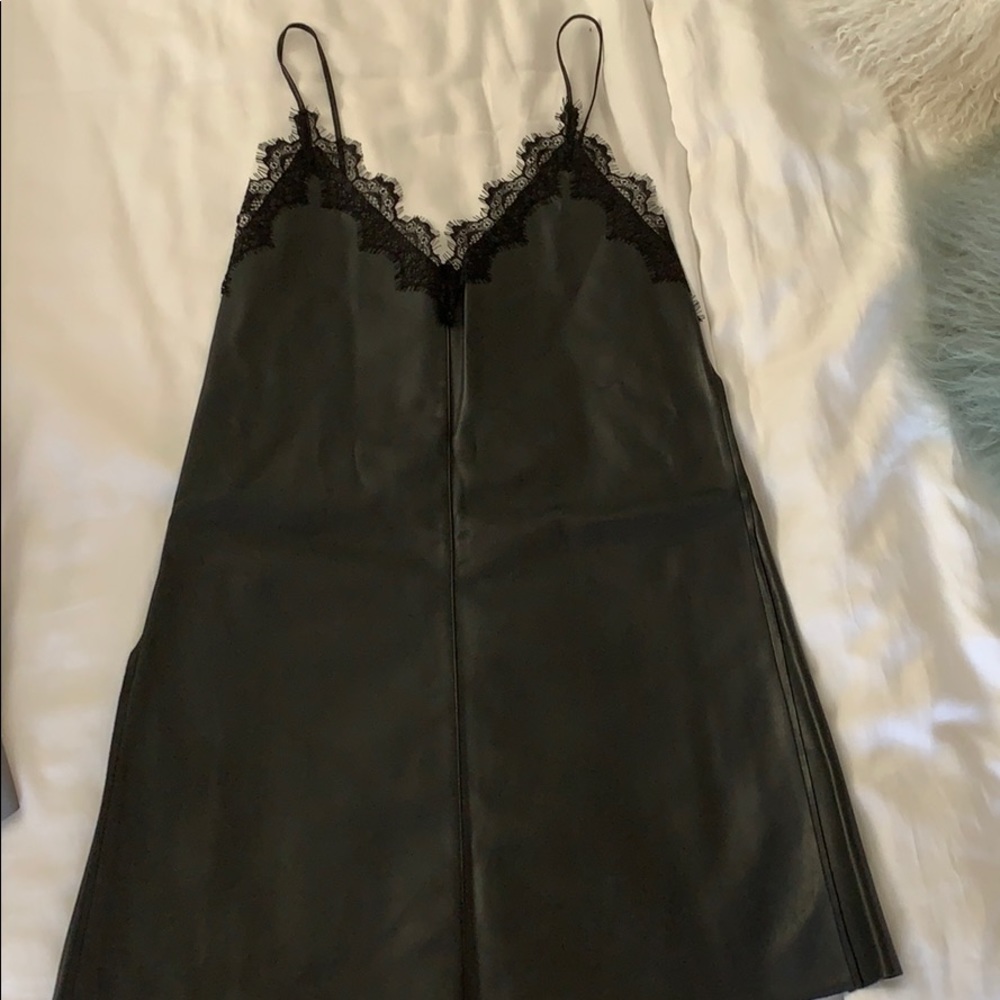 Leather and lace mini dress